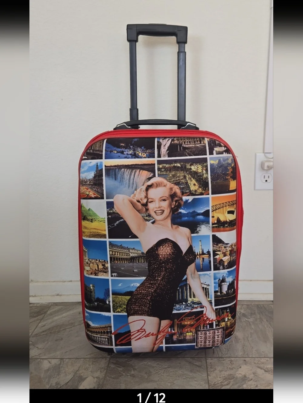 Vintage Marilyn Monroe Photo Collage Carry-On Luggage - Red Trim